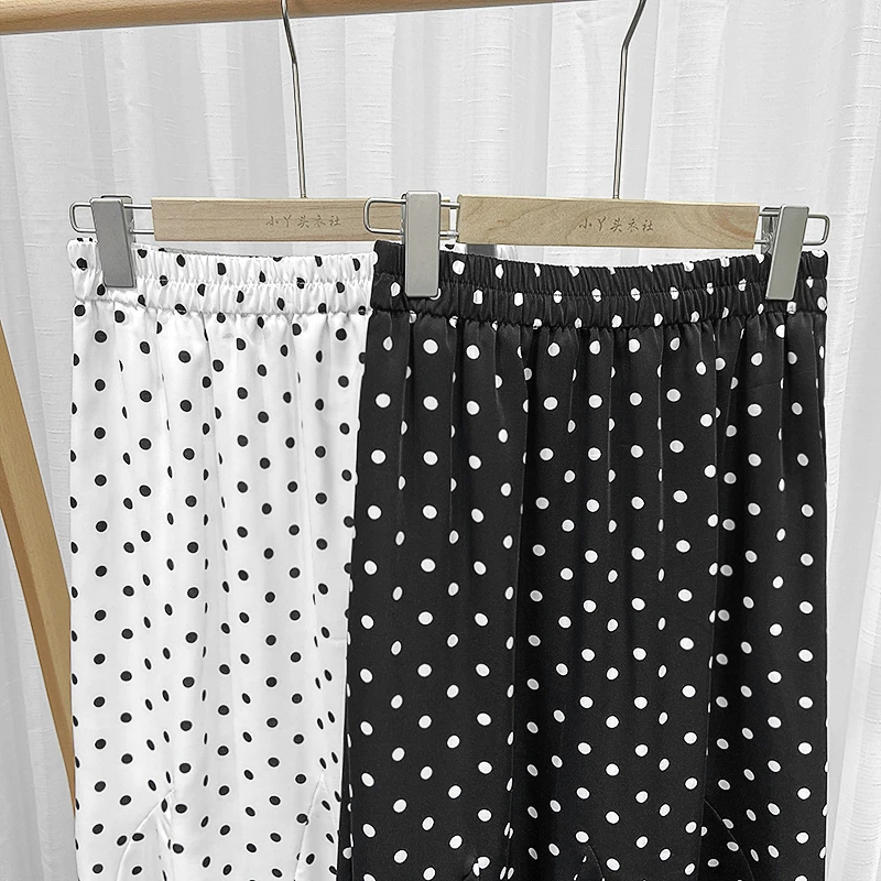 Женская шифоновая юбка-годе в горошек черная или белая повседневная средней
