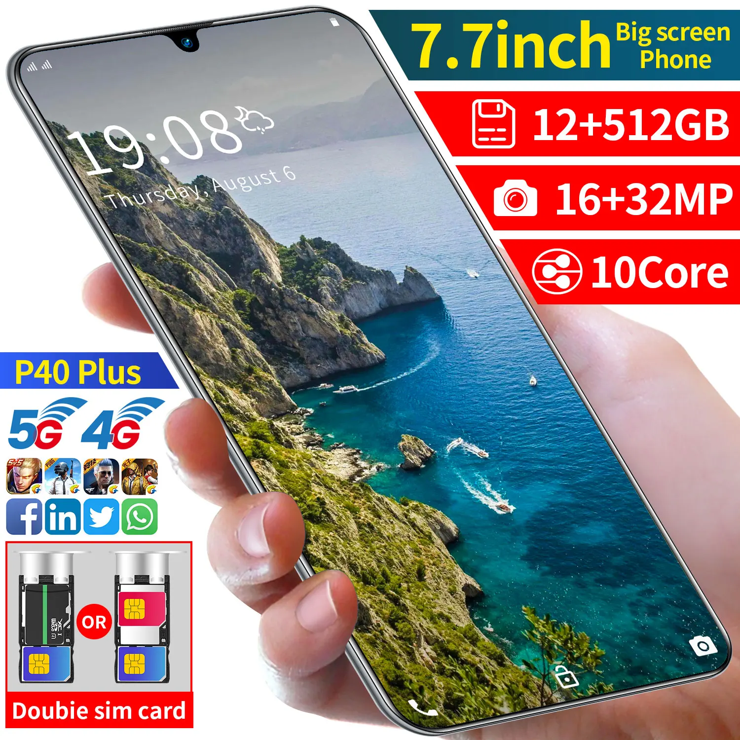 P40 Plus Smartphone Android 7.2inch Big Screen Phone 12+512GB 10Core 16+32MP Unlocked Cell Phones Global Version Featured Phone
P40 Plus Smartphone Android 7.2inch Big Screen Phone 12+512GB 10Core 16+32MP Unlocked Cell Phones Global Version Featured Phone