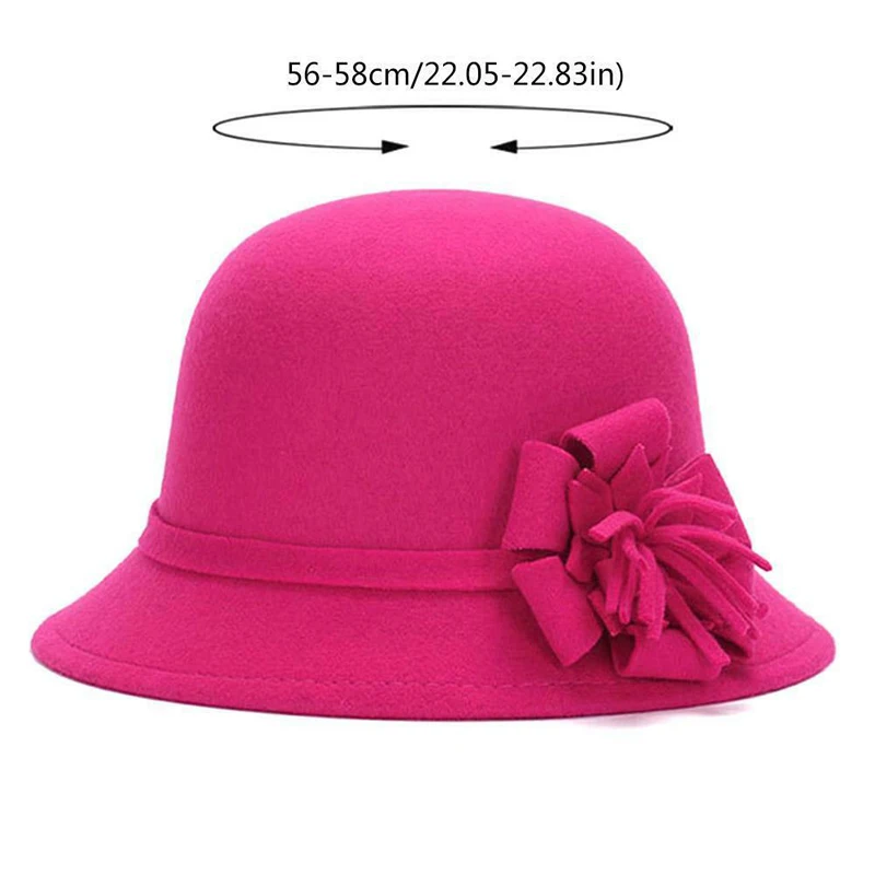 Шляпа женская с широкими полями модная шерстяная фетровая мягкая Федора цветами