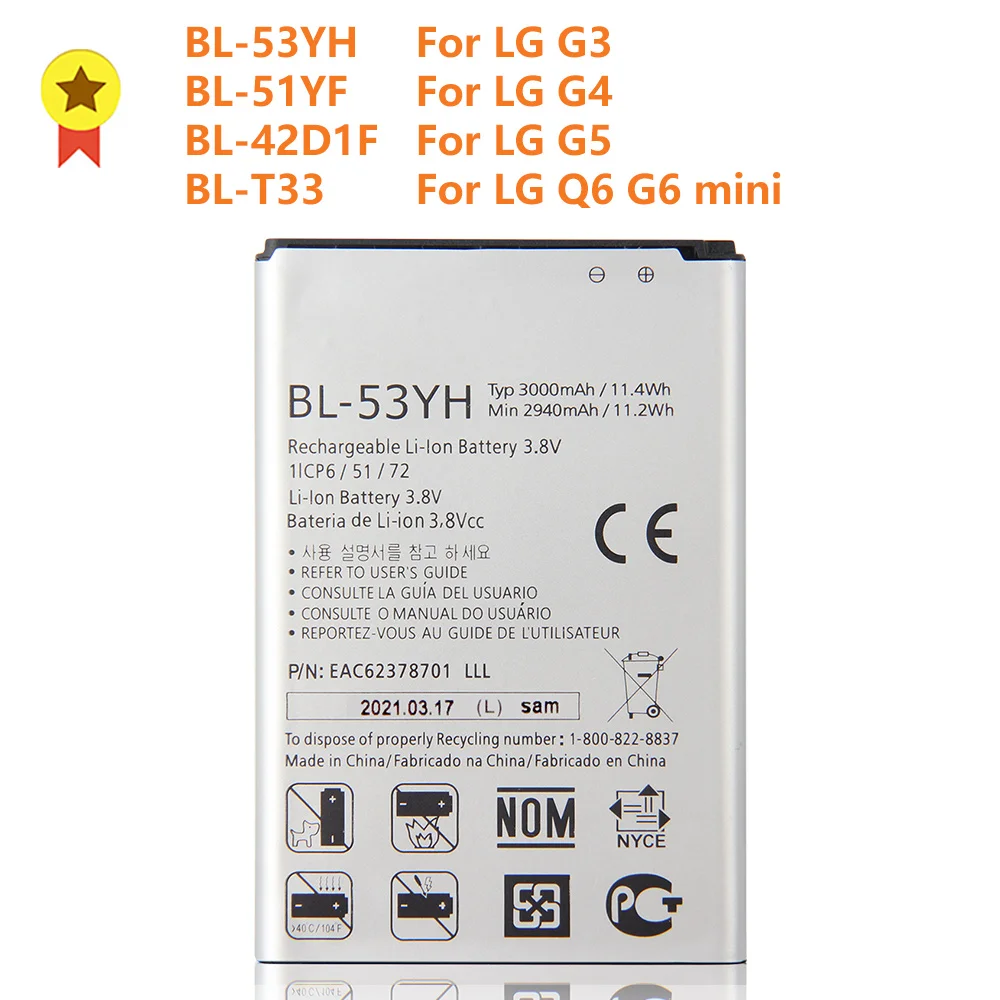 

Original Phone Battery For LG G3 G4 G5 G6 G6 mini G7 G8 F400L H818 VS987 M700A ThinQ G710 Q7+ ThinQ G820 M700AN Batteries