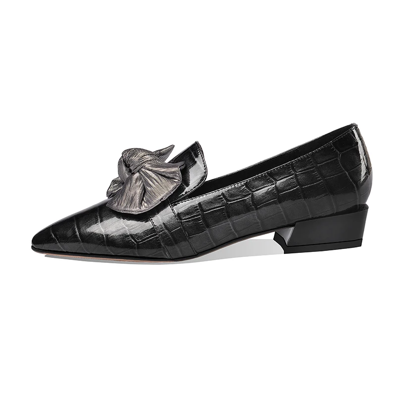 wetkiss Crocodile Flats Bowtie Flats Shoes Sexy Pointed Toe Low Heels Leather Flat Shoes Women 2020 Square Shoes Women