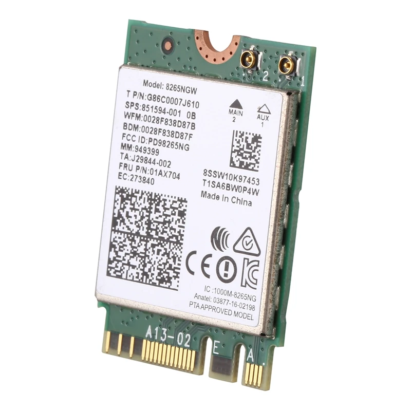 Dual Band 8265AC NGFF Wifi Card 8265NGW M.2 NGFF 2.4/5GHz Bluetooth 4.2 Wireless WiFi Card 867 Mbps
Dual Band 8265AC NGFF Wifi Card 8265NGW M.2 NGFF 2.4/5GHz Bluetooth 4.2 Wireless WiFi Card 867 Mbps