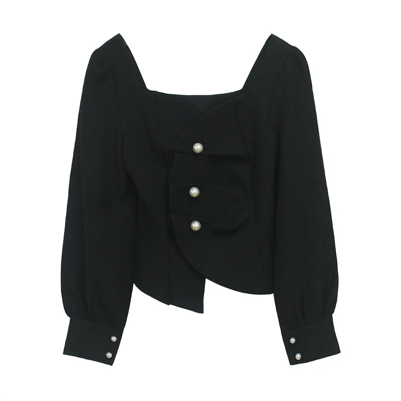 LANMREM Autumn 2021 New Single-breasted clothes Slim Fashion Short French Style V-neck Black Shirts vintage Top For Women 2A2945
LANMREM Autumn 2021 New Single-breasted clothes Slim Fashion Short French Style V-neck Black Shirts vintage Top For Women 2A2945