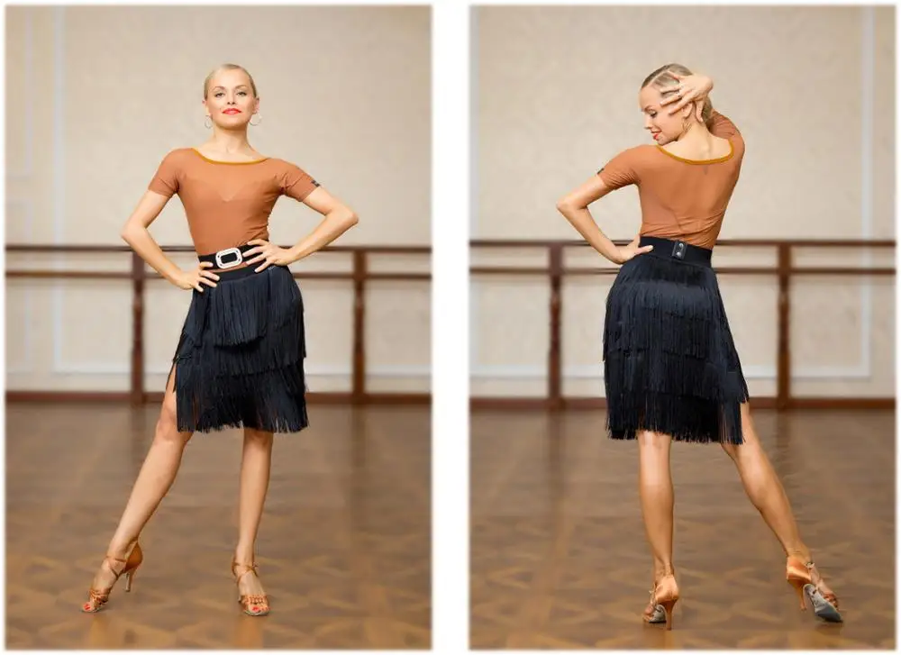SuperStar Series:G2021 latin ballroom dance professional four layer tassels swing design skirt | Тематическая одежда и