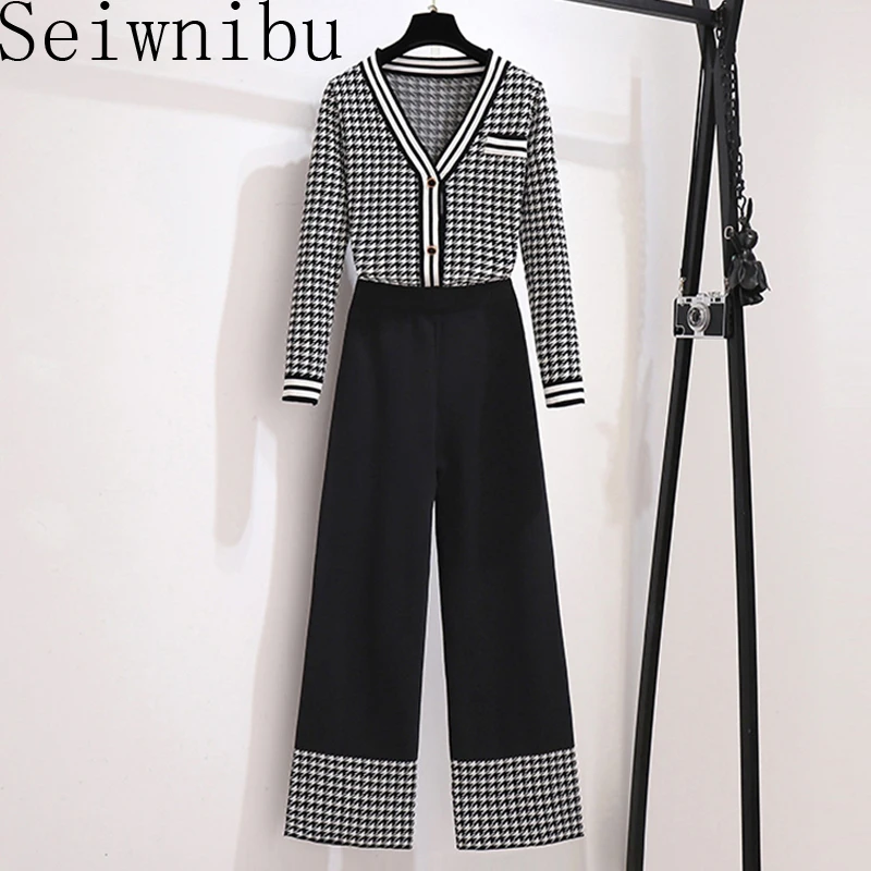 2020 Spring Women Plaids Knit Cardigans Wide Leg Pants Women Fashion 2pcs Knitting Suit Black White Elegant 2pcs Set
2020 Spring Women Plaids Knit Cardigans Wide Leg Pants Women Fashion 2pcs Knitting Suit Black White Elegant 2pcs Set