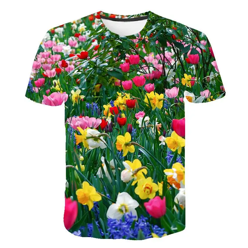 Erkek sokak giyim Новинка yaz 3D bask pembe lale iek футболка rahat st s-6xl | Мужская одежда