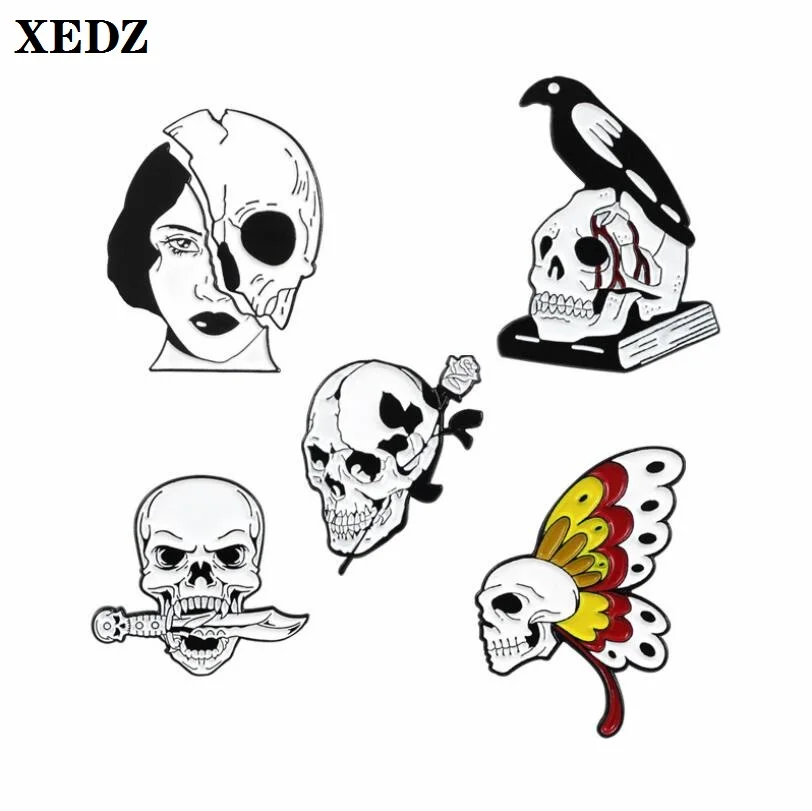XEDZ Готическая маска черепа значок ювелирные изделия цветы кинжал Бабочка