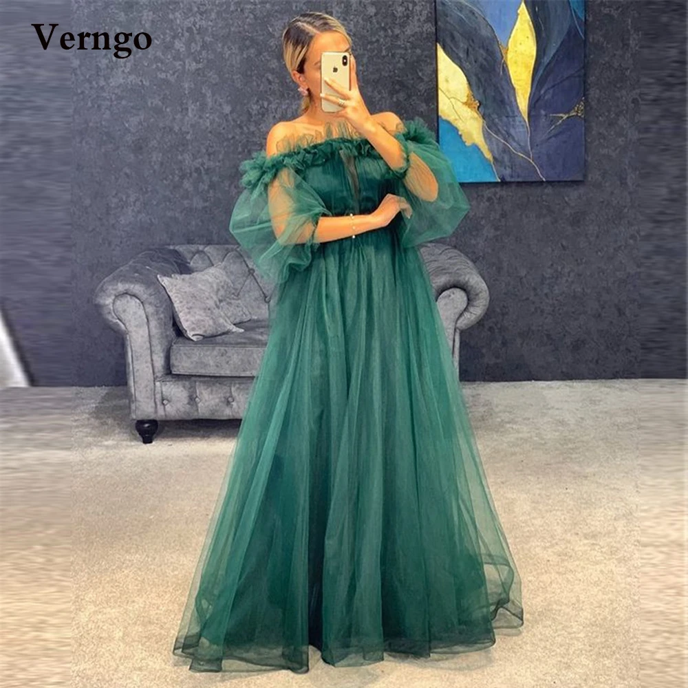 Verngo A Line Green/Lavender Tulle Long Prom Dresses Off the Shoulder Puff Sleeves Floor Length Evening Gowns
Verngo A Line Green/Lavender Tulle Long Prom Dresses Off the Shoulder Puff Sleeves Floor Length Evening Gowns