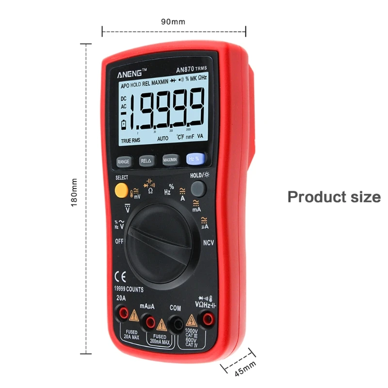 OOTDTY AN870 19999 COUNTS Digital Multimeter True-RMS Voltage Ammeter Current Meter
OOTDTY AN870 19999 COUNTS Digital Multimeter True-RMS Voltage Ammeter Current Meter
