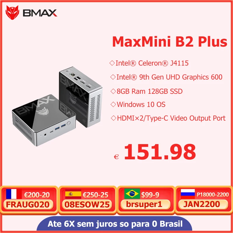 BMAX B2plus портативный настольный мини-ПК с Intel 9-го поколения UHD Graphics 600 двойной HDMI интерфейс 8 Гб LPDDR4 + 128 Гб SSD Windows 10
BMAX B2plus портативный настольный мини-ПК с Intel 9-го поколения UHD Graphics 600 двойной HDMI интерфейс 8 Гб LPDDR4 + 128 Гб SSD Windows 10