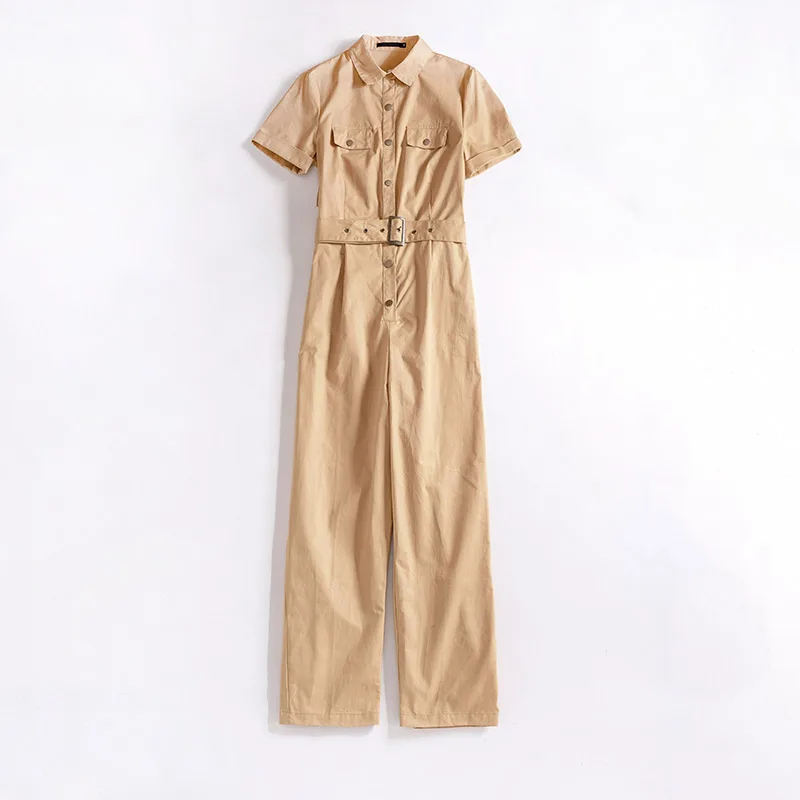 Summer Fashion Solid Short Sleeve Belt Slim Overalls For Women Stylish Cargo Style Ankle Length Yellow Jumpsuit 2021 Jumpsuits 
Summer Fashion Solid Short Sleeve Belt Slim Overalls For Women Stylish Cargo Style Ankle Length Yellow Jumpsuit 2021 Jumpsuits