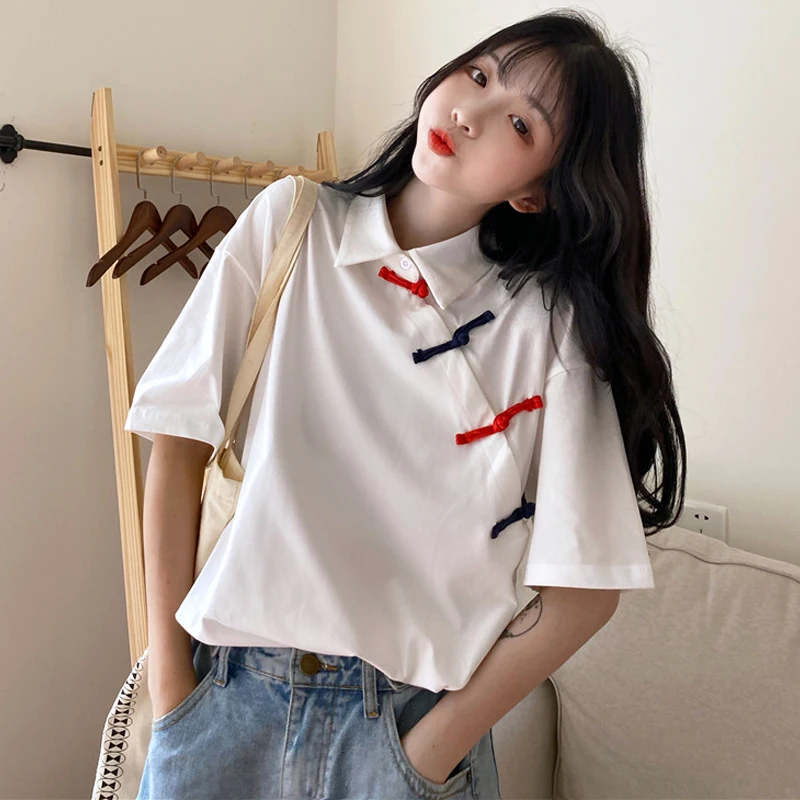 Женский топ в китайском стиле однотонная винтажная Этническая блузка Харадзюку