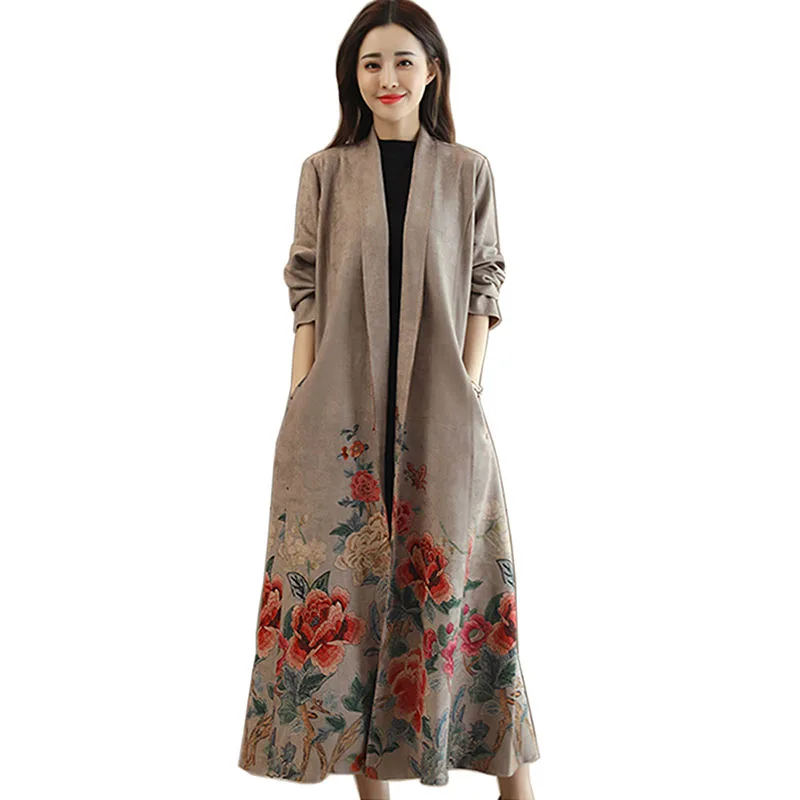 Spring and Autumn Winter Women's New National Wind-printed Coat with a Long Paragraph Suede Slim Trench Coat
Spring and Autumn Winter Women's New National Wind-printed Coat with a Long Paragraph Suede Slim Trench Coat