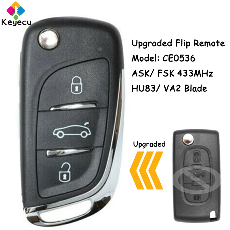 KEYECU Upgraded Flip Remote Car Key With 3 Buttons 433MHz ASK FSK ID46 Chip for Peugeot 207 208 307 308 408 Partner Fob CE0536
KEYECU Upgraded Flip Remote Car Key With 3 Buttons 433MHz ASK FSK ID46 Chip for Peugeot 207 208 307 308 408 Partner Fob CE0536