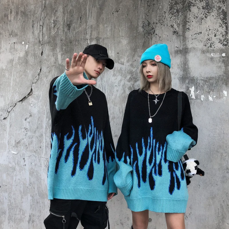 2021 Fashion Men and Women Hip Hop High Street Round Neck Pullover Sweater Loose Couple Flame Pattern Knitted Sweater
2021 Fashion Men and Women Hip Hop High Street Round Neck Pullover Sweater Loose Couple Flame Pattern Knitted Sweater