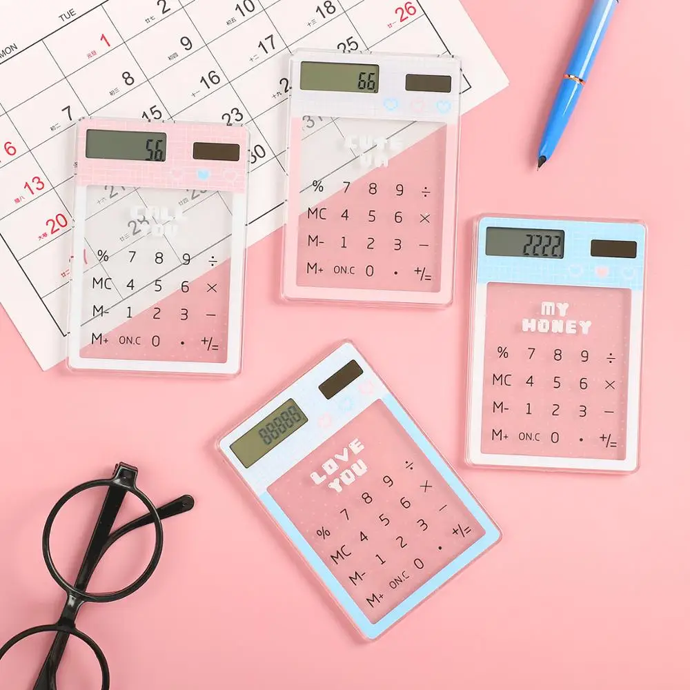 Transparent cute cartoon 8-digit calculator Solar energy mini Portable calculator School Supplies kawaii
Transparent cute cartoon 8-digit calculator Solar energy mini Portable calculator School Supplies kawaii