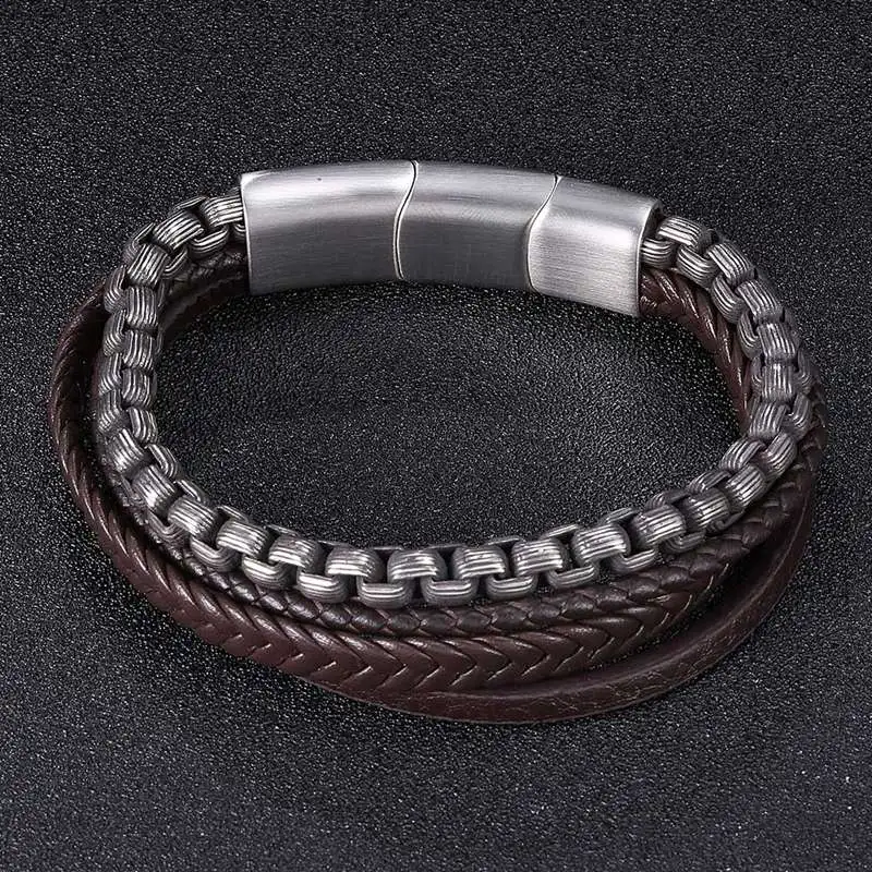 

New 2022 High Quality Lucky Vintage Men's Leather Bracelet Black/Brown Charm Multilayer Braided Women Pulseira Masculina BB0998