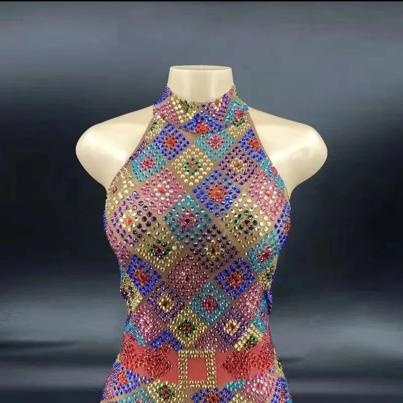 Красочные Rhinstones облегающие узкие бедра Холтер Африканское платье shiningstar день
