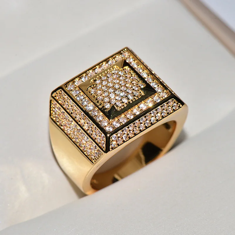 

Hiphop/Rock Origin Natural AAA Carat Moissanite Gemstone 14K Gold color Ring Men Luxury Invisible Setting 14 K Gold Rings Box