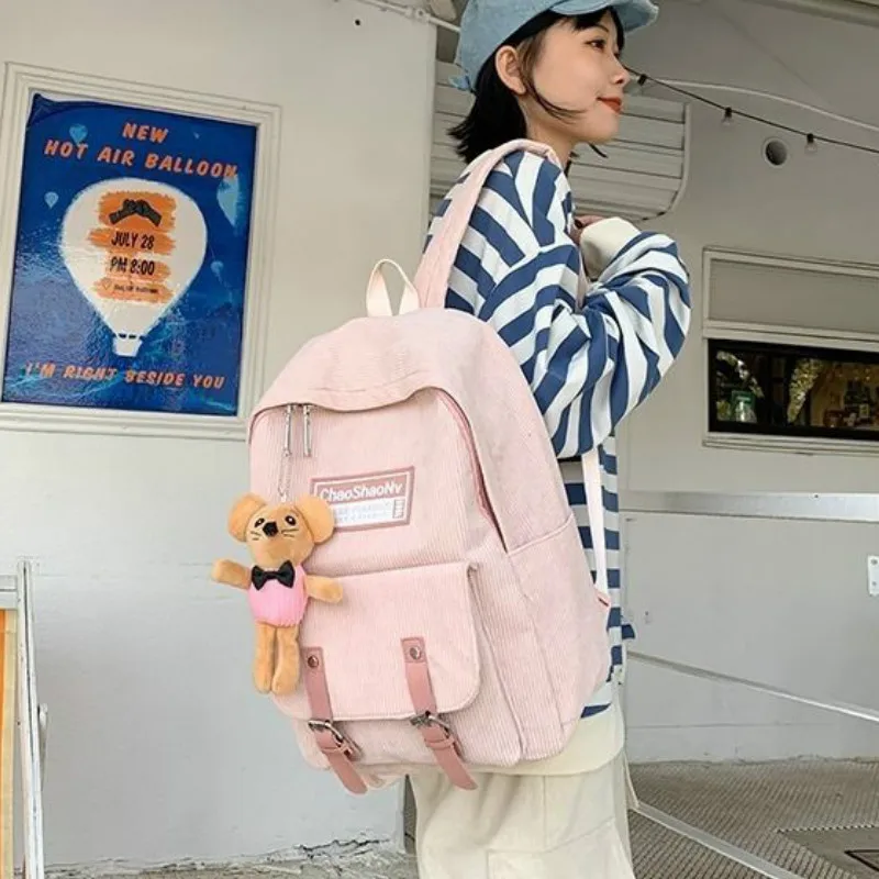 Женские вельветовые рюкзаки Ulzzang большие повседневные сумки для книг в японском