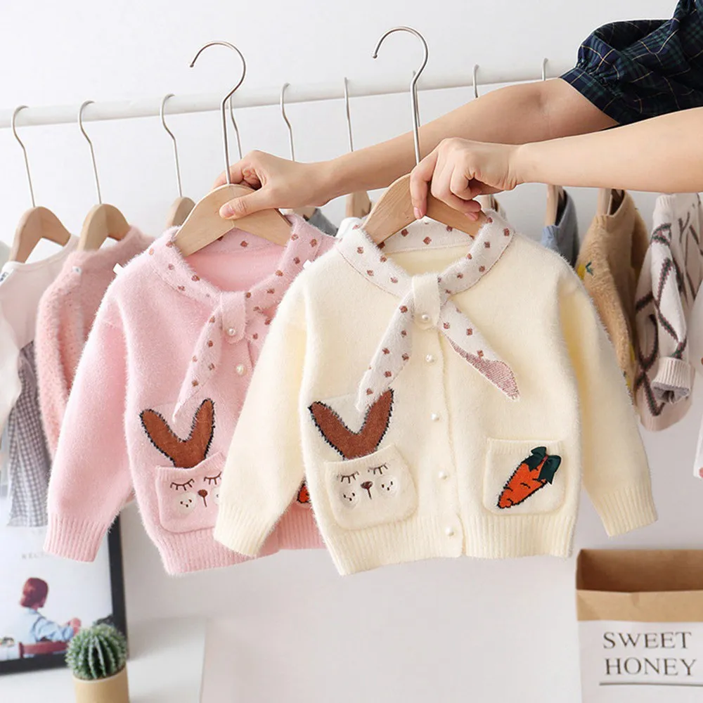 Фото 2019 г. Милая осенне зимняя вязаная одежда для маленьких девочек вязаный свитер с