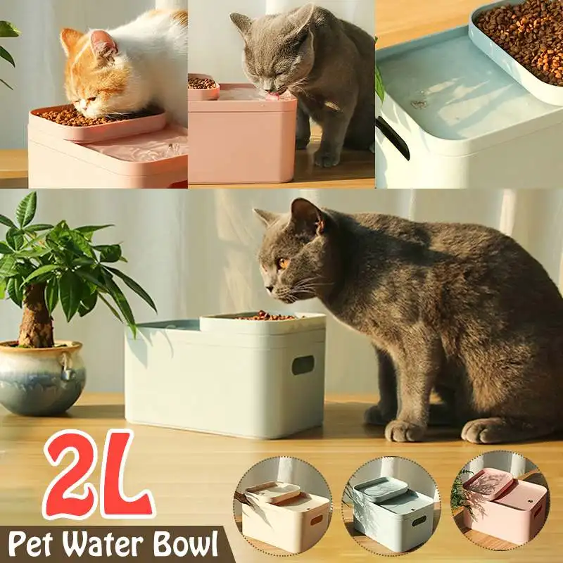 

2 в 1 дозатор воды для домашних животных, собак, кошек и миска для еды, антипереливная миска для домашних животных, кормушки поилки (вилка стан...