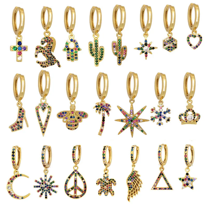 Small Hoop Earrings Women Heart Bee Geometric Cactus Leaf Flower Crown Star Moon Horse CZ Rainbow Jewelry Gold Color Kid Hoops
Small Hoop Earrings Women Heart Bee Geometric Cactus Leaf Flower Crown Star Moon Horse CZ Rainbow Jewelry Gold Color Kid Hoops