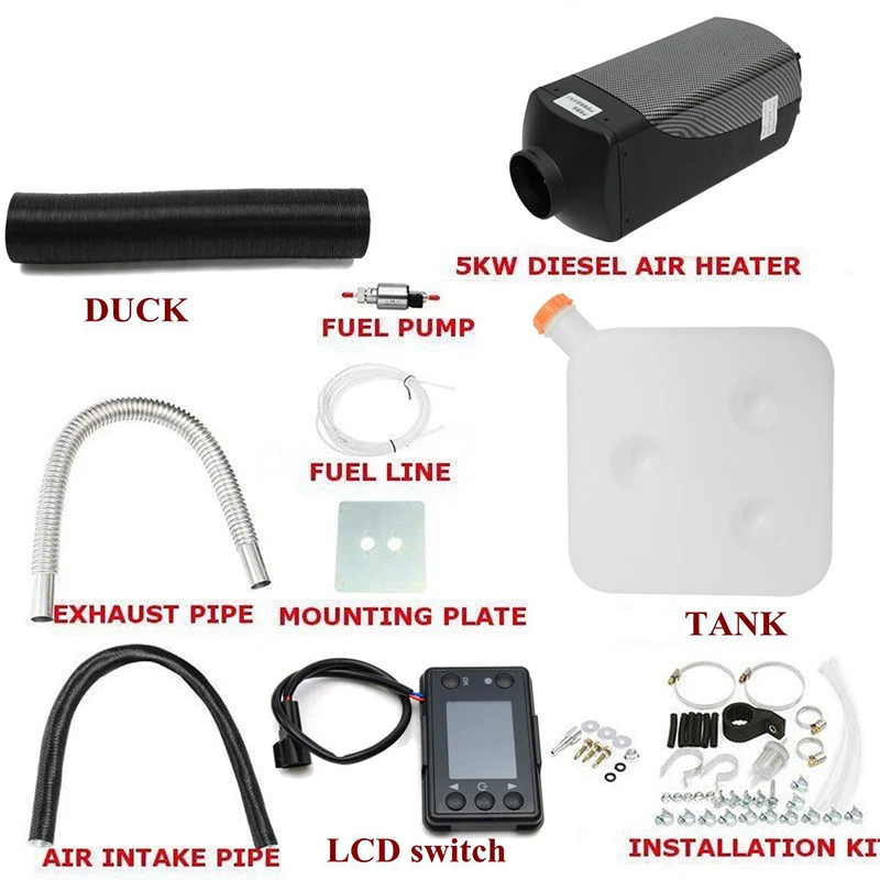 Car Heater 5KW 12V Air Diesels Heater Parking Heater with Remote Control + LCD Monitor Switch + Silencer for Truck Bus Trailer
Car Heater 5KW 12V Air Diesels Heater Parking Heater with Remote Control + LCD Monitor Switch + Silencer for Truck Bus Trailer