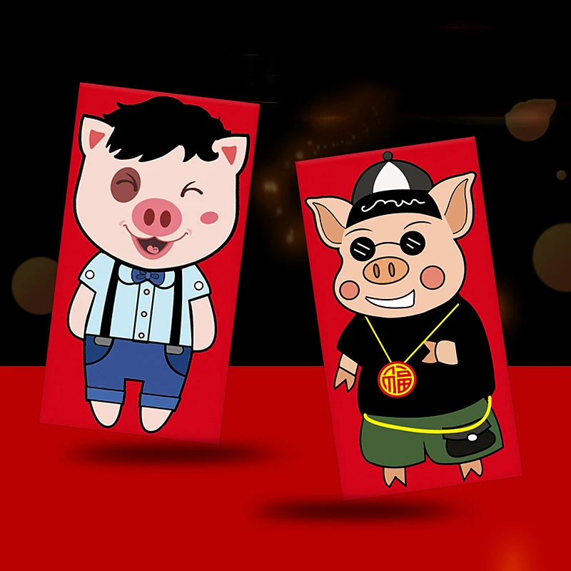6Pcs Cartoon Pig Patterns New Year Red Envelope Lucky Money Chinese Style Paper Envelops Gift | Канцтовары для офиса и дома