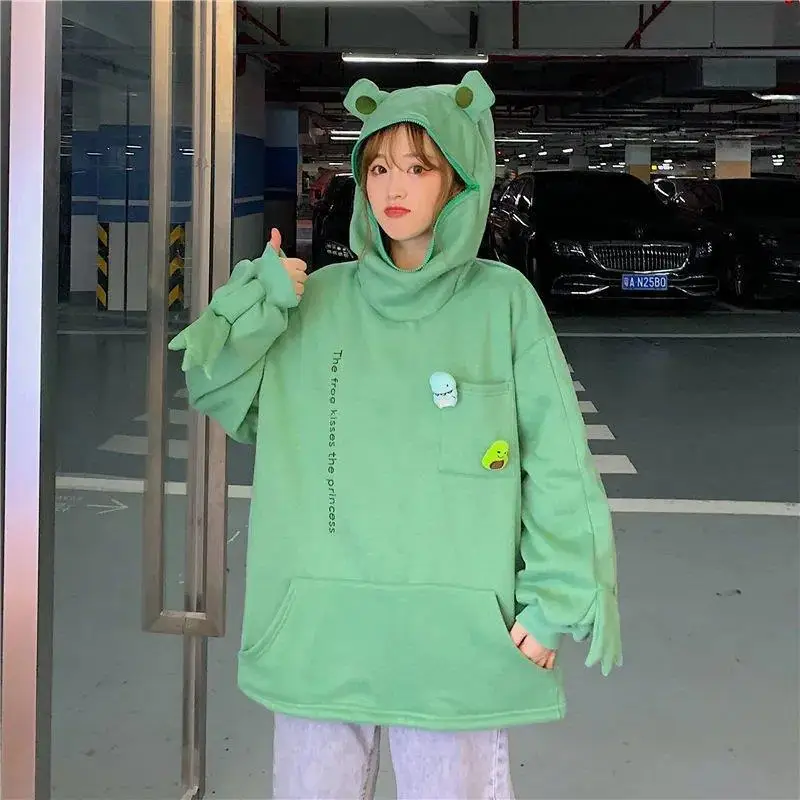 Women's frog pullover hoodie autumn and winter Korean version ins super fire thickening loose hooded frog pullover women jacket
Women's frog pullover hoodie autumn and winter Korean version ins super fire thickening loose hooded frog pullover women jacket