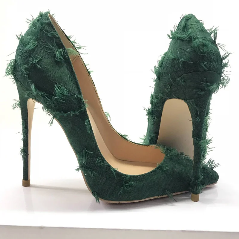High Fringed Heels Female Stiletto Green Denim Pointed-toe Single Shoes Women Sexy Personality Pumps 12cm Party Wedding Shoe
High Fringed Heels Female Stiletto Green Denim Pointed-toe Single Shoes Women Sexy Personality Pumps 12cm Party Wedding Shoe