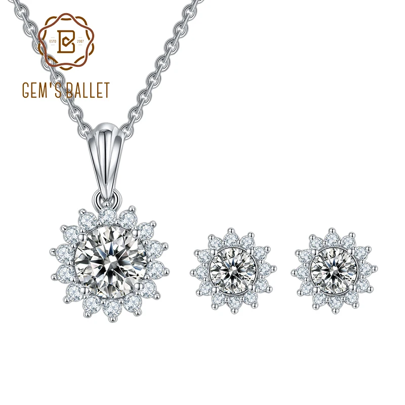 GEM'S BALLET Sun flower Moissanite Diamond Pendant Necklace Earrings Set For Women Wedding 925 Sterling Silver Jewelry Set
GEM'S BALLET Sun flower Moissanite Diamond Pendant Necklace Earrings Set For Women Wedding 925 Sterling Silver Jewelry Set