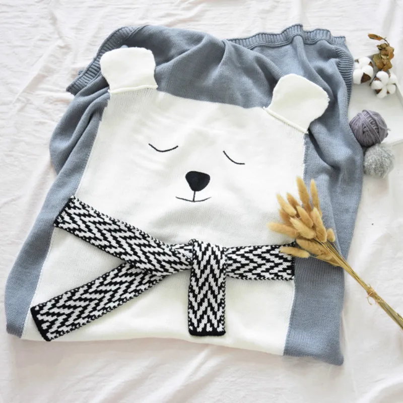 Baby Blanket Swaddle Polar Bear Knitted blankets Cartoon Animal Bedding Quilt Play Mat Sleeping Bag Photography Props 80*110cm | Мать и