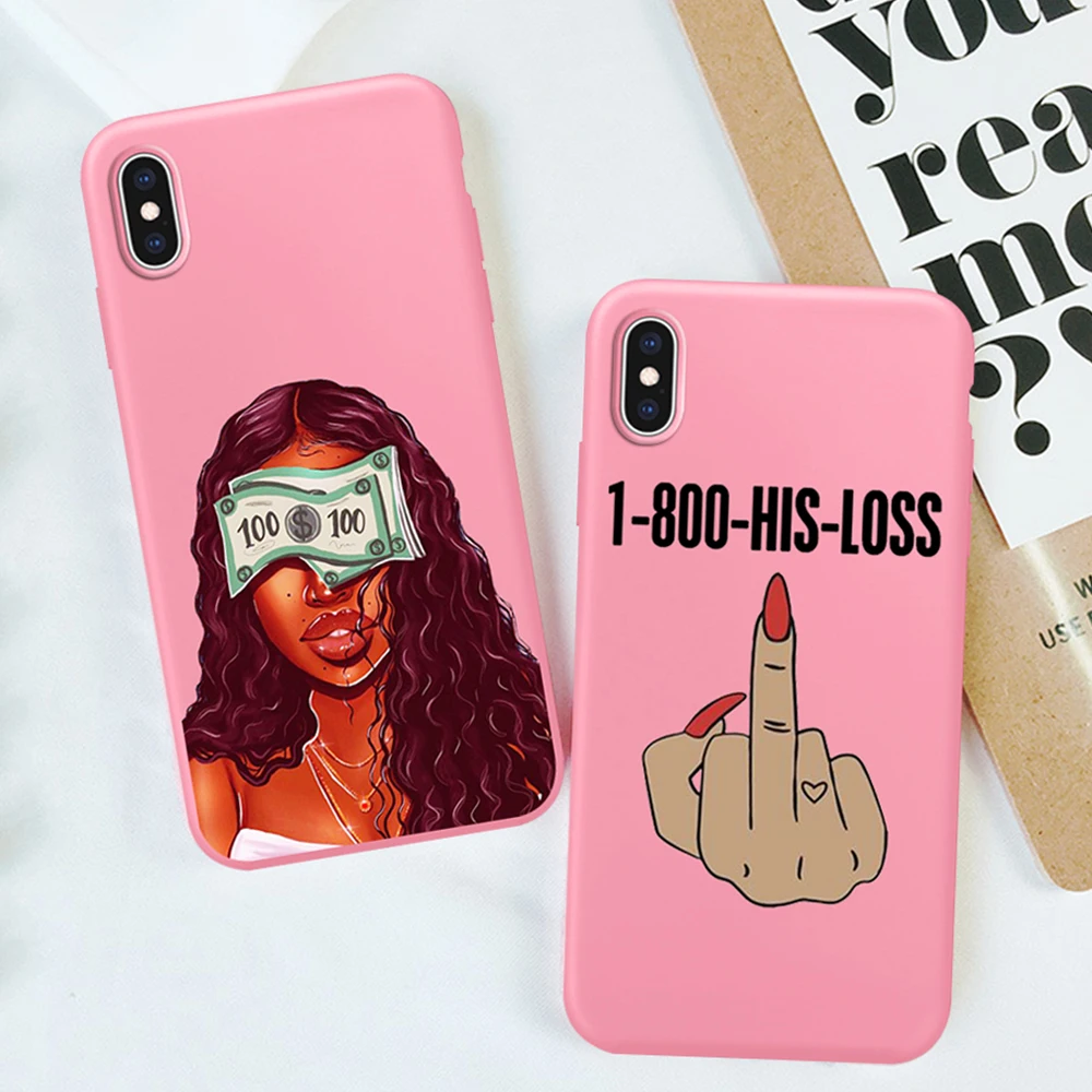 Чехол для телефона ciciber Melanin Poppin Black Girl iPhone 11 Pro Max 7 8 6s Plus X XR XS матовый розовый