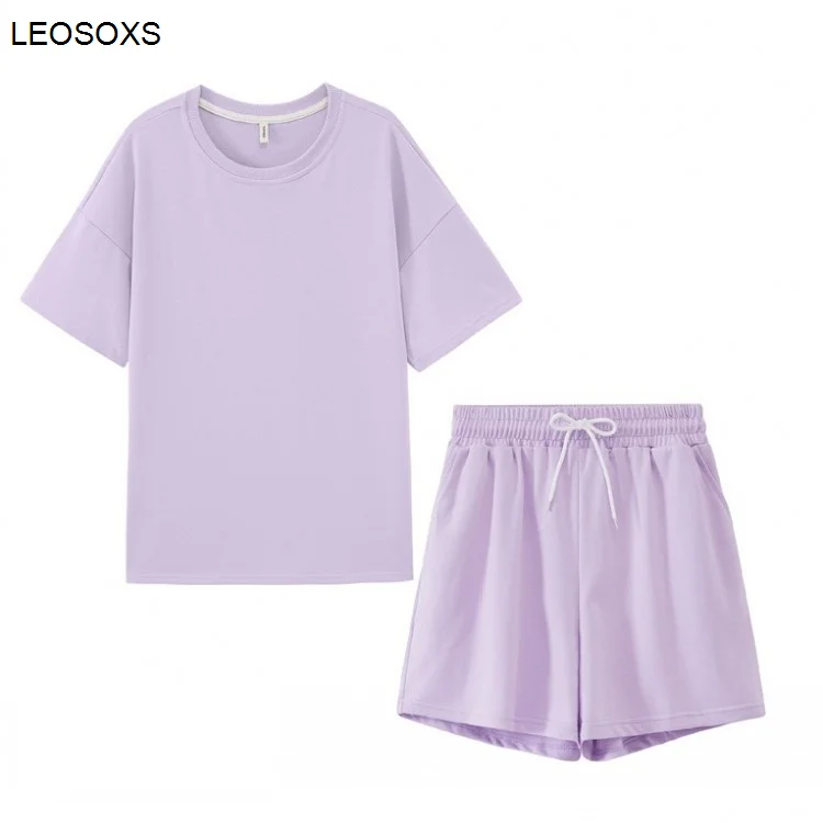 Summer Women's Clothing Solid Color Round Neck Casual Short-sleeved T-shirt Two-piece Loose Shorts Suit
Summer Women's Clothing Solid Color Round Neck Casual Short-sleeved T-shirt Two-piece Loose Shorts Suit