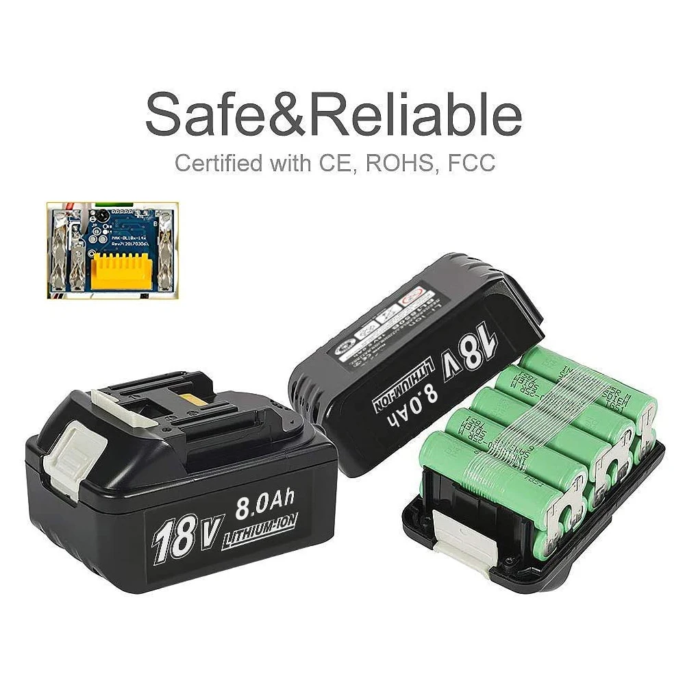 Rechargeable Battery 18V 5.0Ah 5000mAh Batteries Lithium ion for Makita Series BL1850 BL1830 Cordless Drills Tool Power Battery
Rechargeable Battery 18V 5.0Ah 5000mAh Batteries Lithium ion for Makita Series BL1850 BL1830 Cordless Drills Tool Power Battery