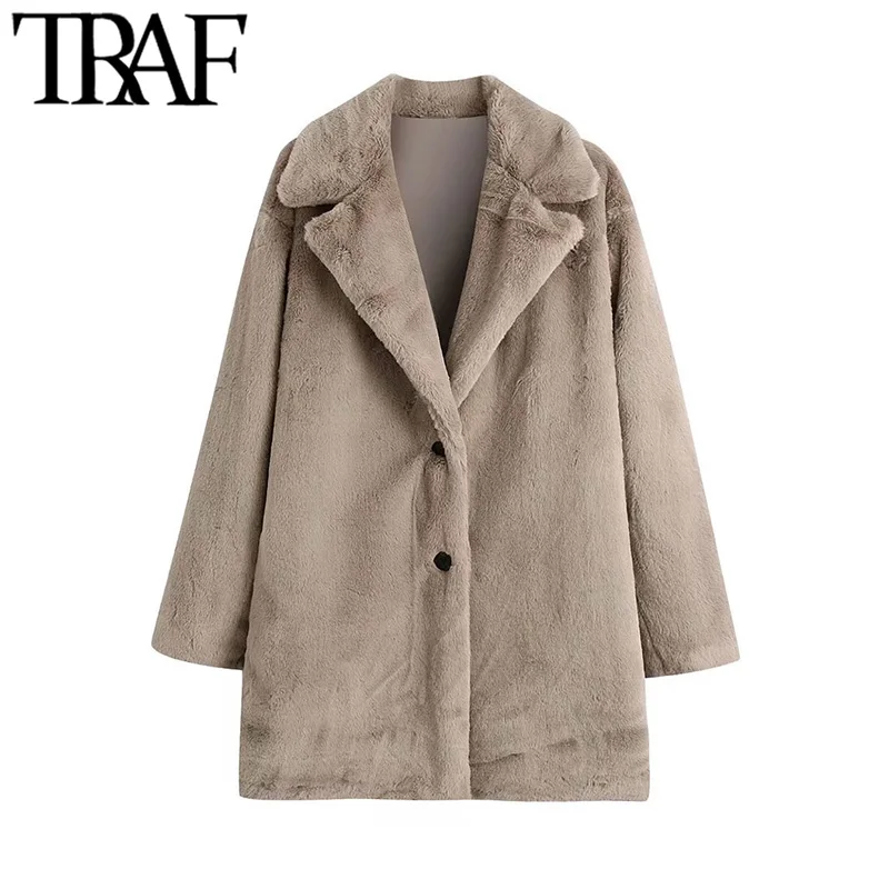 TRAF Women Fashion Loose Thick Warm Winter Faux Fur Coat Vintage Long Sleeve Side Pockets Female Outerwear Chic Overcoat
TRAF Women Fashion Loose Thick Warm Winter Faux Fur Coat Vintage Long Sleeve Side Pockets Female Outerwear Chic Overcoat