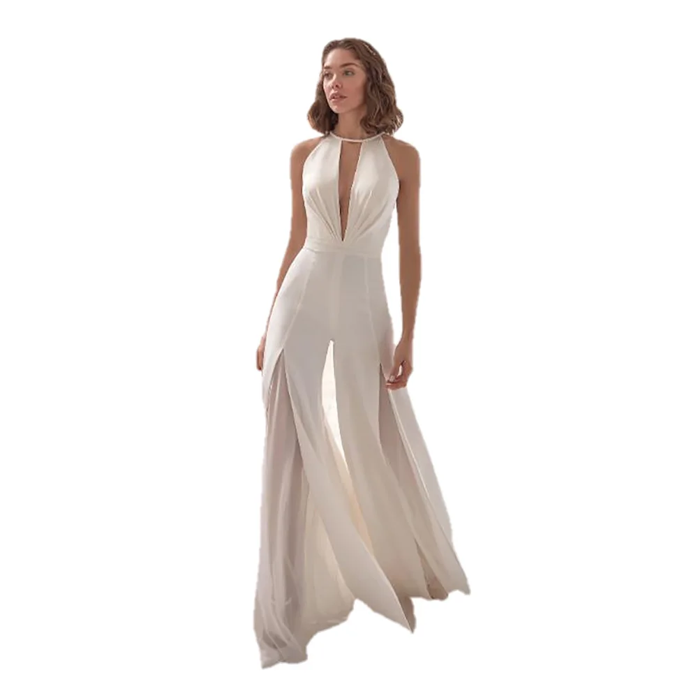 2020 new spring women's clothing temperament fashion waist show thin white sexy deep V hanging neck jumpsuit casual trousers y2k 
2020 new spring women's clothing temperament fashion waist show thin white sexy deep V hanging neck jumpsuit casual trousers y2k