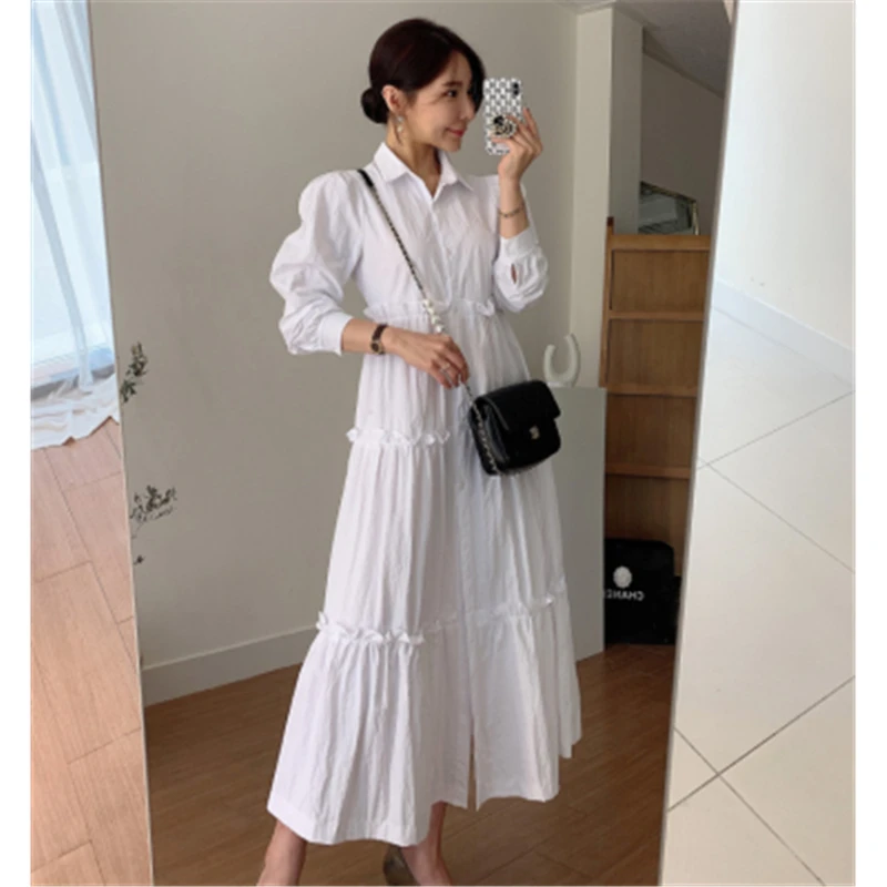 Women's Temperament Long Dress Fall Winter Korean Style POLO Collar Patchwork Ruffled Female Dresses Casual Puff Sleeve Dresses
Women's Temperament Long Dress Fall Winter Korean Style POLO Collar Patchwork Ruffled Female Dresses Casual Puff Sleeve Dresses