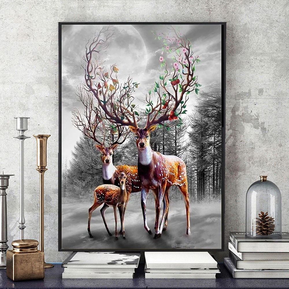Алмазная 5d-картина HUACAN с оленем настенное художественное украшение