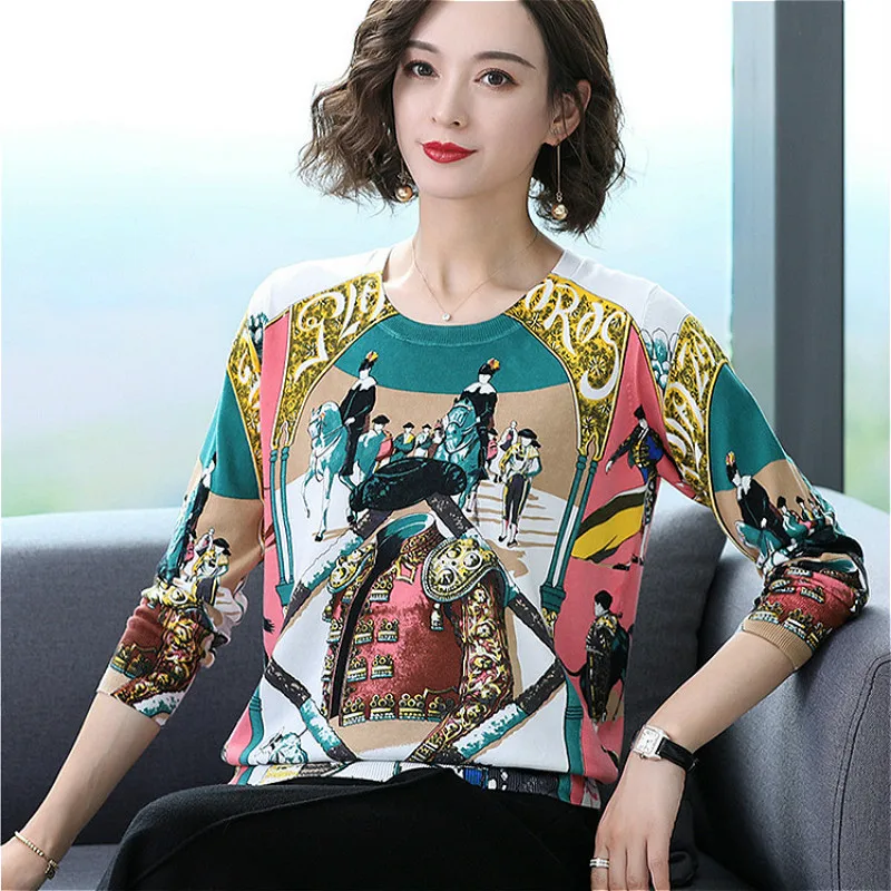 Runway Sweater Women Luxury Designer Brand Elegant Long-sleeve Loose Printed Sweater Knitted Pullovers Soft Tops Feminino Jumper
Runway Sweater Women Luxury Designer Brand Elegant Long-sleeve Loose Printed Sweater Knitted Pullovers Soft Tops Feminino Jumper