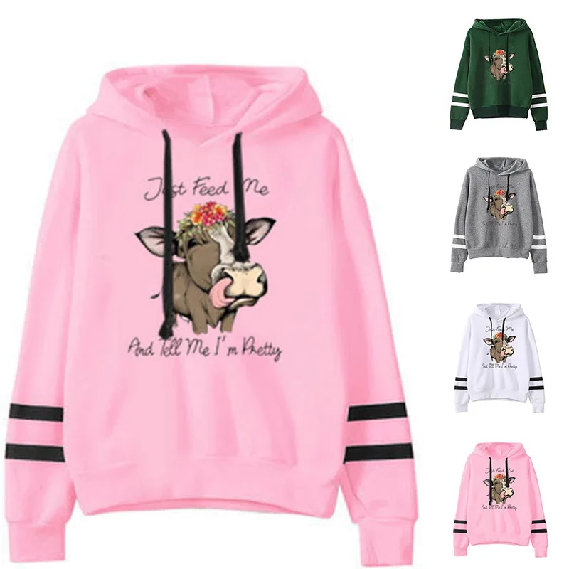 Women Hoodie Feed Me Cattle Printed Hoodies Women Double Striped Long Sleeve Fleece Sweatshirt with Hat Girls Pullovers Winter
Women Hoodie Feed Me Cattle Printed Hoodies Women Double Striped Long Sleeve Fleece Sweatshirt with Hat Girls Pullovers Winter
