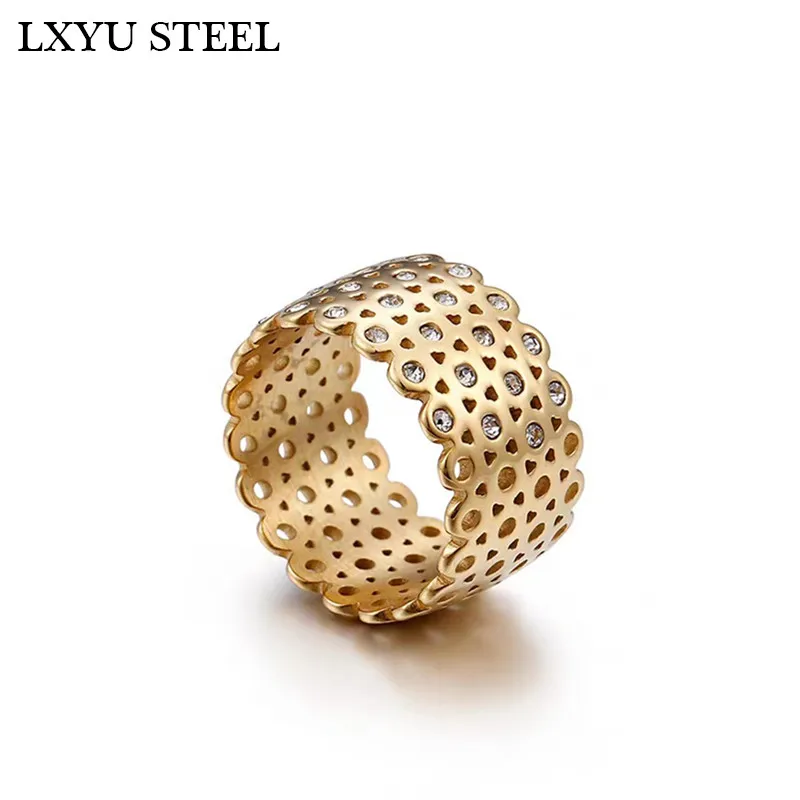 Женские кольца из нержавеющей стали золотого цвета ширина 12 мм | Украшения и