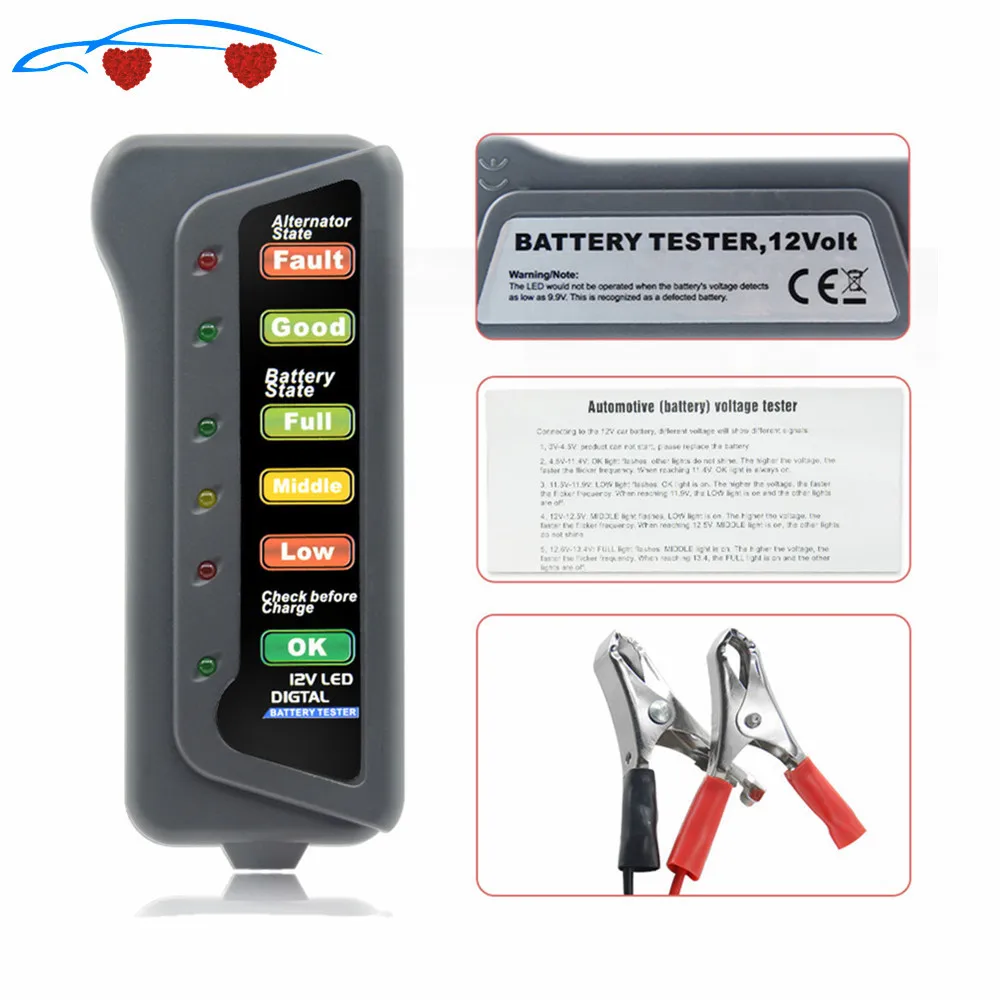 12V Цифровой Батарея Генератор тестер с 6 светодиодный свет Дисплей автомобиль Батарея диагностический инструмент
12V Цифровой Батарея Генератор тестер с 6 светодиодный свет Дисплей автомобиль Батарея диагностический инструмент