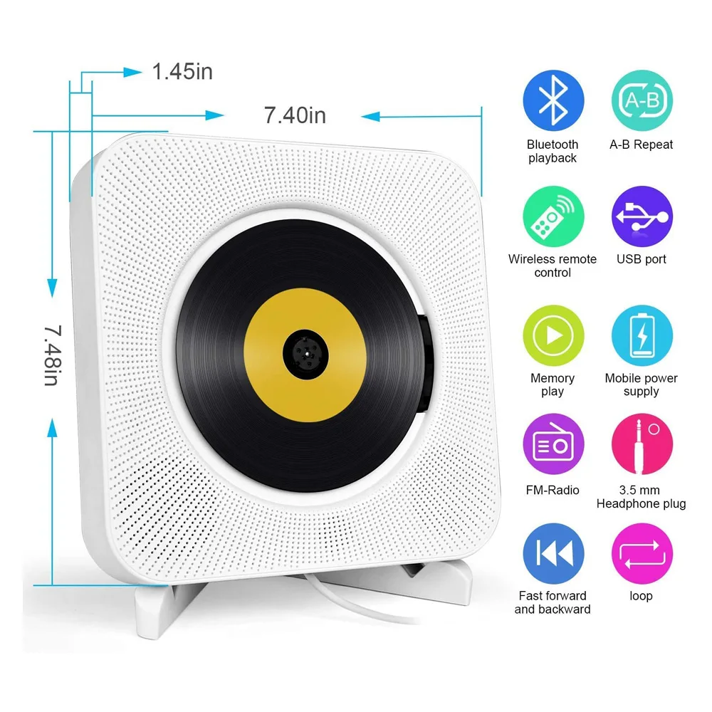 Wall Mounted Led Screen CD Player Surround Stereo Bluetooth Speaker FM Radio USB Disk MP3 Portable Music Players Remote Control.
Wall Mounted Led Screen CD Player Surround Stereo Bluetooth Speaker FM Radio USB Disk MP3 Portable Music Players Remote Control.