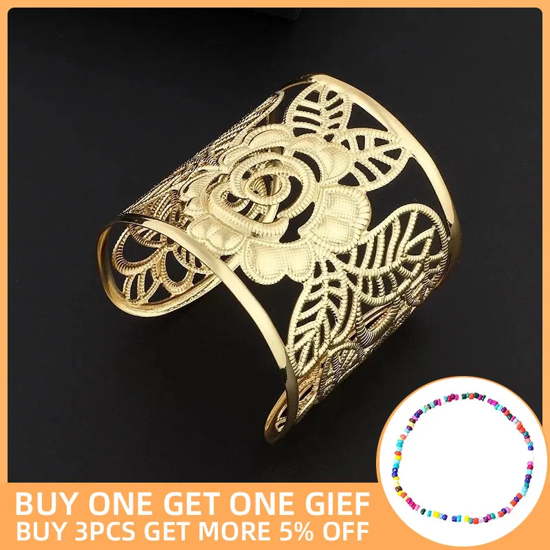 Hollow Wide Cuff Rose Flower Bracelet Bangles For Women New Alloy Open Big Female Bangle Fashion Jewelry Gift Accesorios Mujer
Hollow Wide Cuff Rose Flower Bracelet Bangles For Women New Alloy Open Big Female Bangle Fashion Jewelry Gift Accesorios Mujer