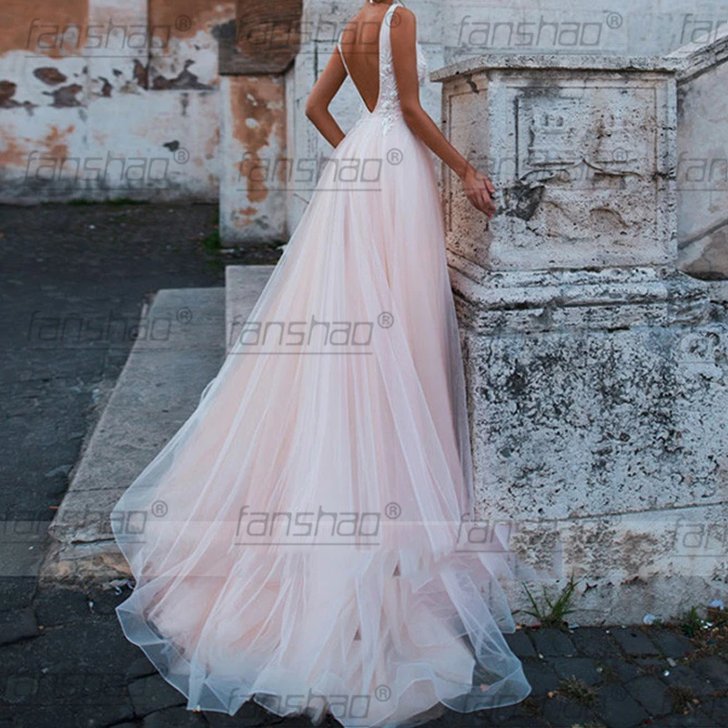 Light Pink Boho Wedding Dress Sexy Deep V-Neck Sleeveless Appliques Bridal Gown Vestido De Noiva Custom Made
Light Pink Boho Wedding Dress Sexy Deep V-Neck Sleeveless Appliques Bridal Gown Vestido De Noiva Custom Made