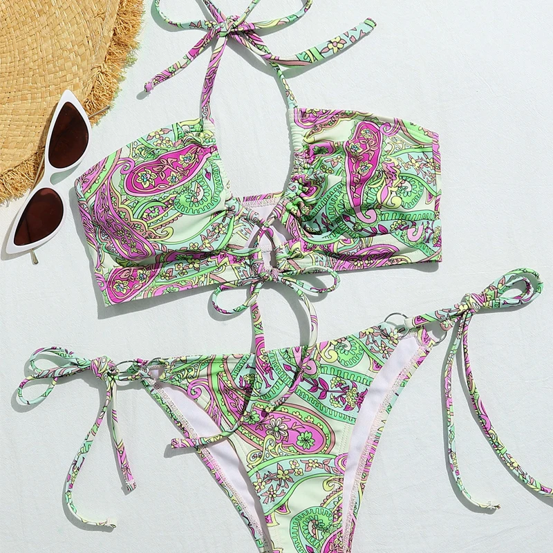 Swim Print Bikini Bandage Swimsuit Halter Backless Top Sexy String Women Thong Swimwear Push Up Beachwear Female Biquini 2021
Swim Print Bikini Bandage Swimsuit Halter Backless Top Sexy String Women Thong Swimwear Push Up Beachwear Female Biquini 2021