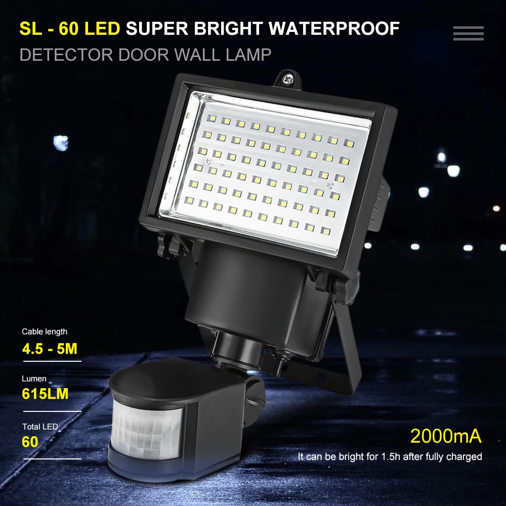 SL - 60 Solar Lamp LED Super Bright Light Waterproof Solar Powered PIR Motion Detector Door Solar Lamp For Garden Decoration 
SL - 60 Solar Lamp LED Super Bright Light Waterproof Solar Powered PIR Motion Detector Door Solar Lamp For Garden Decoration