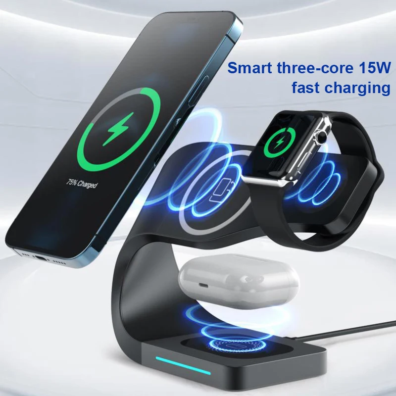 15W Qi Wireless Charger Magnetic Fast Charging For iPhone/iWatch/Airpods USB Quick Charger Station Desktop Phone Charge Holder
15W Qi Wireless Charger Magnetic Fast Charging For iPhone/iWatch/Airpods USB Quick Charger Station Desktop Phone Charge Holder